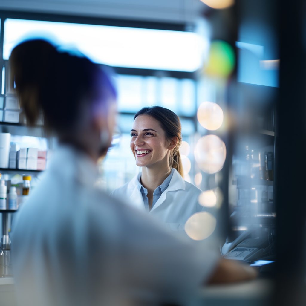 Auf dem Foto sieht man eine Mitarbeiterin der Viktoria Apotheke Saarbrücken, die ihre Mitarbeiter über www.arbeitgebersaarland.de suchen.