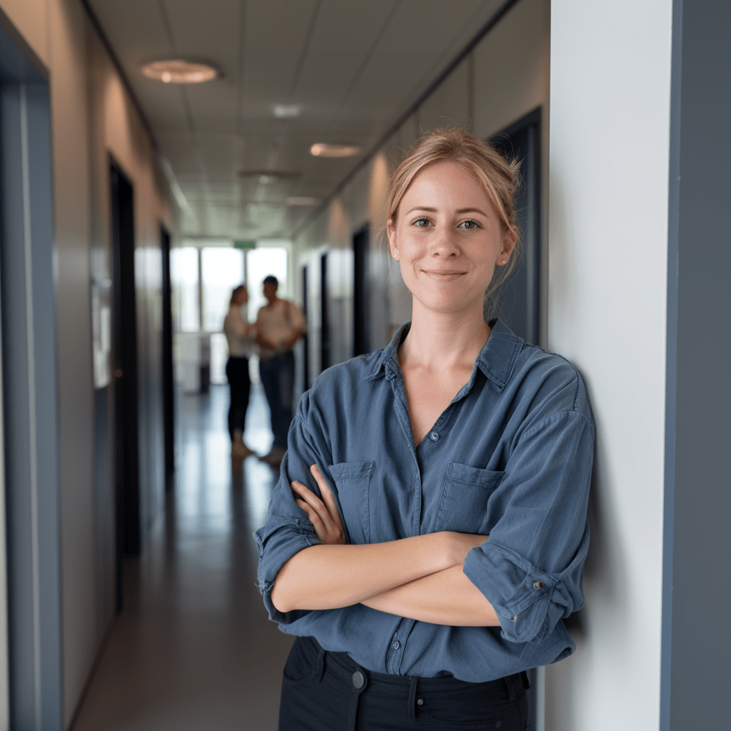 Auf dem Foto sieht man eine Mitarbeiterin einer saarländischen Firma, die ihren neuen Job über www.stellenangebotesaarland.de bekommen hat.