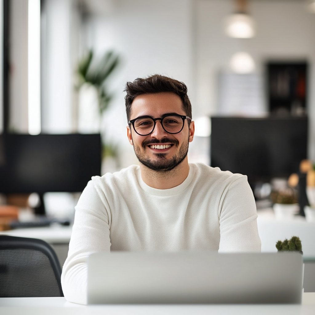 Auf dem Foto sieht man einen Versicherungskaufmann aus dem Saarland, der seinen neuen Job bei Brucker Versicherungen in Saarbrücken über www.arbeitgebersaarland.de gefunden hat.