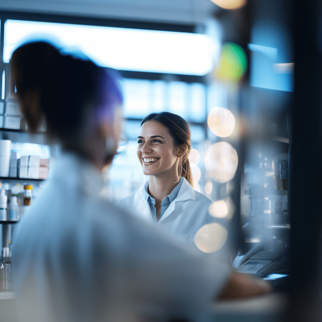 Auf dem Foto sieht man eine glückliche PTA PKA bei der Arbeit, die ihren Job beim saarländischen Jobportal www.stellenangebotesaarland.de gefunden hat.