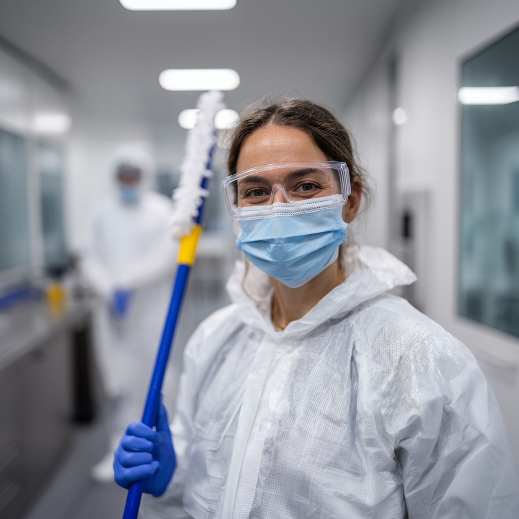 Auf dem Foto sieht man eine Reinigungskraft aus dem Saarland, die ihren Job über www.arbeitgebersaarland.de gefunden hat.